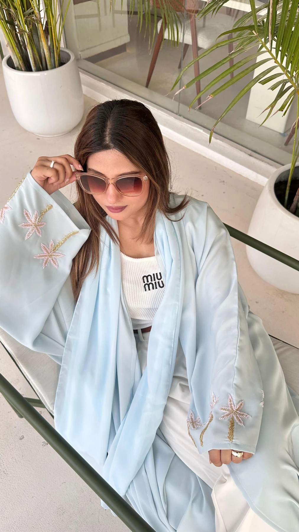 Luna — Lightweight drape, palm-embroidered sleeves